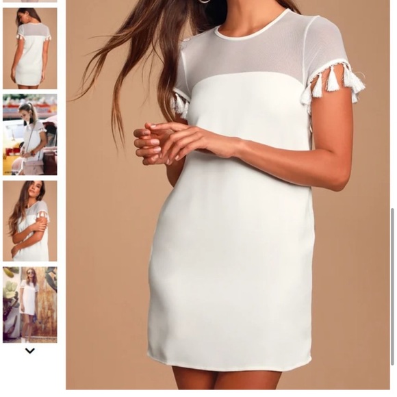 Lulu’s White Tassel Shift Dress - Picture 2 of 6